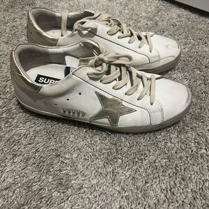 Golden Goose White and Gold Star Sneakers